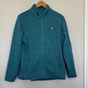 L.L. Bean Green / Blue Marled Fleece Jacket Sz L EUC